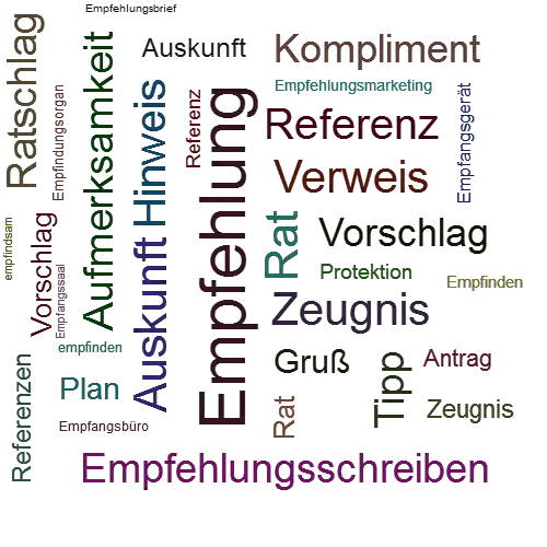 Ein anderes Wort für Empfehlung - Synonym Empfehlung