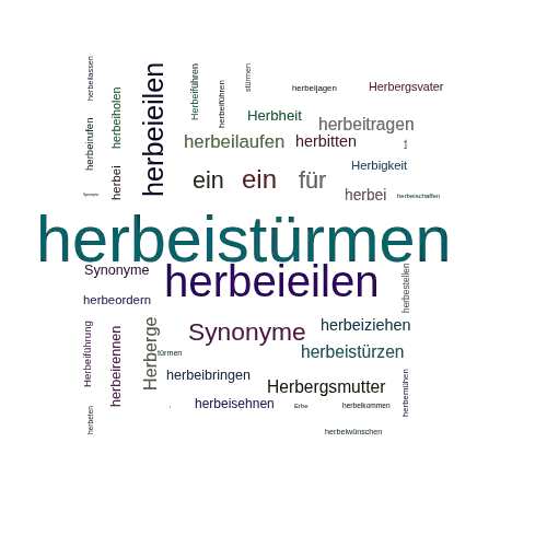 Ein anderes Wort für herbeistürmen - Synonym herbeistürmen